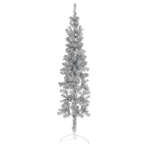 Slim Artificial Half Christmas Tree with Stand Silver 150cm