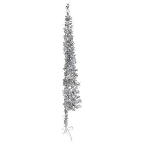 Slim Artificial Half Christmas Tree with Stand Silver 150cm - Image 2