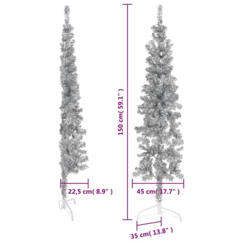 Slim Artificial Half Christmas Tree with Stand Silver 150cm - Image 7
