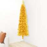 Slim Artificial Half Christmas Tree with Stand Gold 150cm