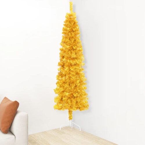 Slim Artificial Half Christmas Tree with Stand Gold 150cm