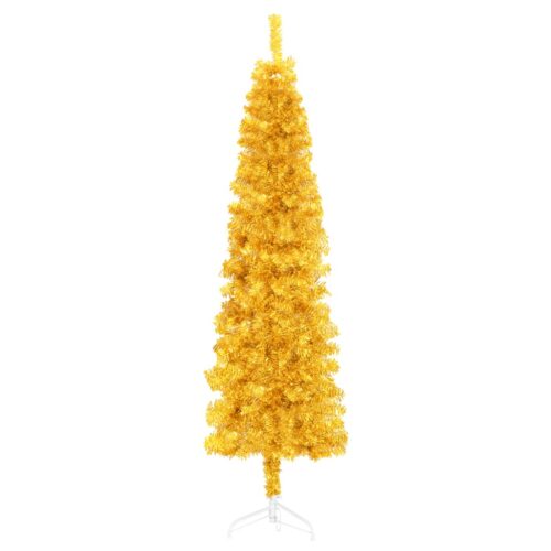 Slim Artificial Half Christmas Tree with Stand Gold 150cm - Image 2