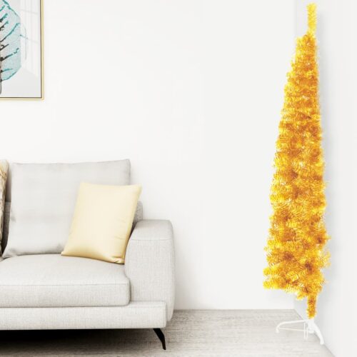 Slim Artificial Half Christmas Tree with Stand Gold 150cm - Image 3