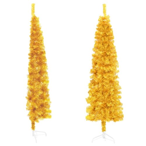 Slim Artificial Half Christmas Tree with Stand Gold 150cm - Image 4