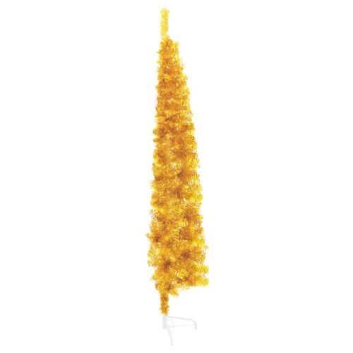 Slim Artificial Half Christmas Tree with Stand Gold 150cm - Image 5