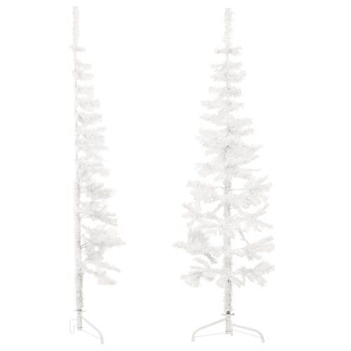 Slim Artificial Half Christmas Tree with Stand White 150cm - Image 4