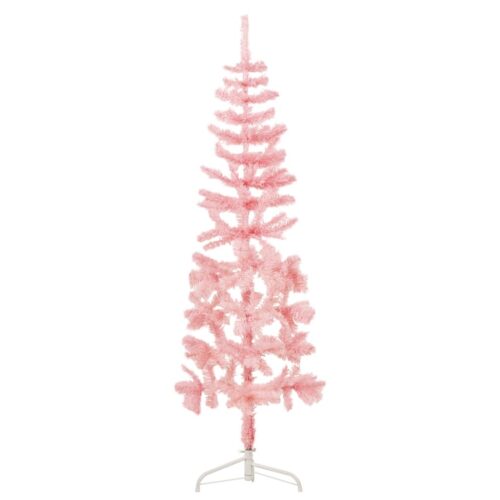 Slim Artificial Half Christmas Tree with Stand Pink 150cm - Image 2