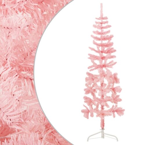 Slim Artificial Half Christmas Tree with Stand Pink 180cm