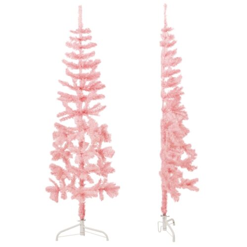Slim Artificial Half Christmas Tree with Stand Pink 180cm - Image 2