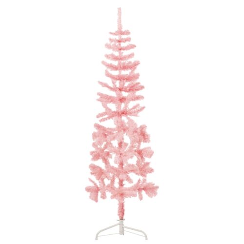 Slim Artificial Half Christmas Tree with Stand Pink 180cm - Image 3
