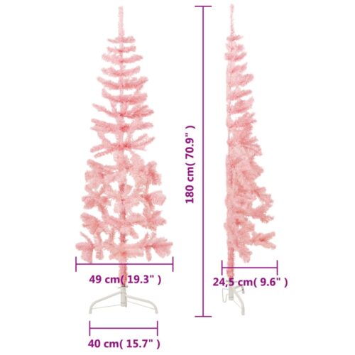 Slim Artificial Half Christmas Tree with Stand Pink 180cm - Image 8