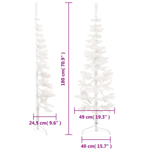 Slim Artificial Half Christmas Tree with Stand White 180cm - Image 7