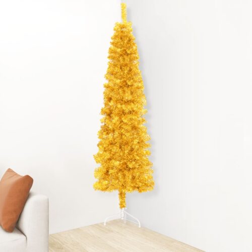 Slim Artificial Half Christmas Tree with Stand Gold 180cm