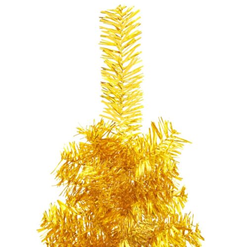 Slim Artificial Half Christmas Tree with Stand Gold 180cm - Image 6