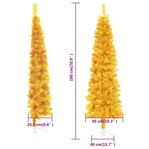 Slim Artificial Half Christmas Tree with Stand Gold 180cm - Image 9