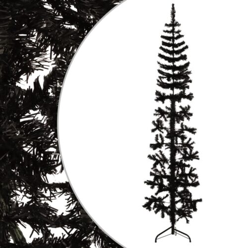 Slim Artificial Half Christmas Tree with Stand Black 210cm