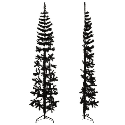 Slim Artificial Half Christmas Tree with Stand Black 210cm - Image 2