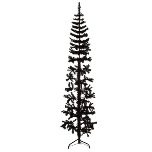 Slim Artificial Half Christmas Tree with Stand Black 210cm - Image 3