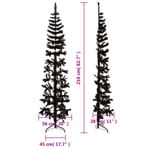 Slim Artificial Half Christmas Tree with Stand Black 210cm - Image 7