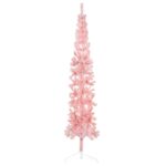Slim Artificial Half Christmas Tree with Stand Pink 210cm