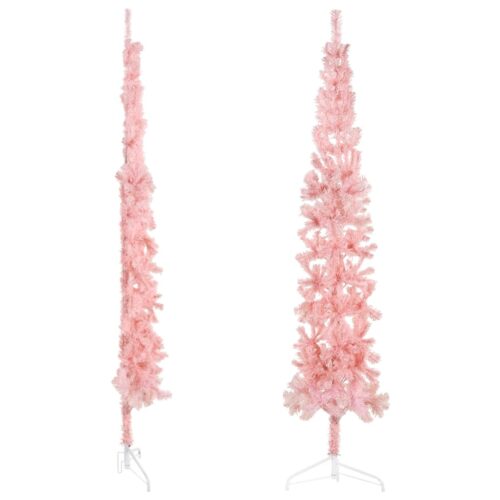 Slim Artificial Half Christmas Tree with Stand Pink 210cm - Image 3
