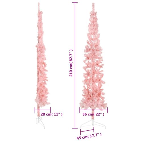 Slim Artificial Half Christmas Tree with Stand Pink 210cm - Image 7