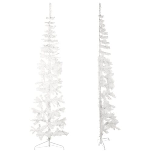 Slim Artificial Half Christmas Tree with Stand White 210cm - Image 4