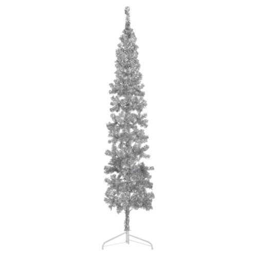 Slim Artificial Half Christmas Tree with Stand Silver 210cm
