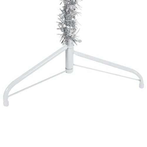 Slim Artificial Half Christmas Tree with Stand Silver 210cm - Image 6
