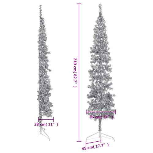 Slim Artificial Half Christmas Tree with Stand Silver 210cm - Image 7