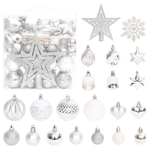 70-Piece Christmas Bauble Set Silver White
