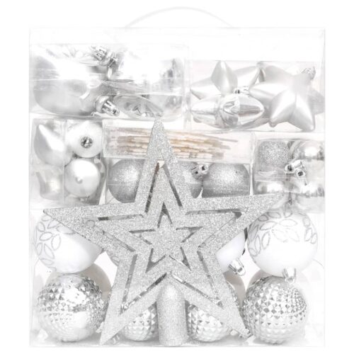 70-Piece Christmas Bauble Set Silver White - Image 2