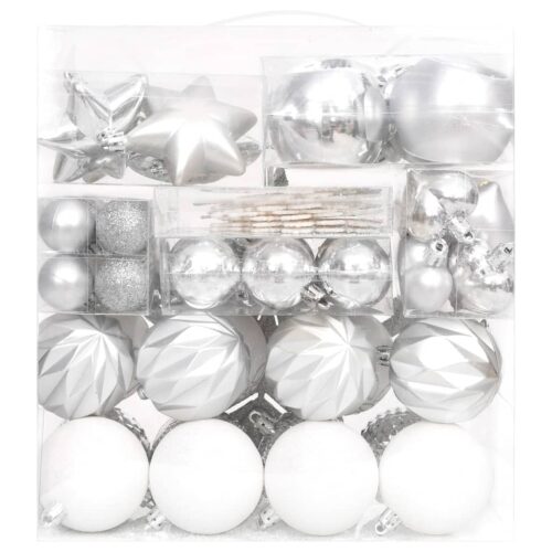 70-Piece Christmas Bauble Set Silver White - Image 3