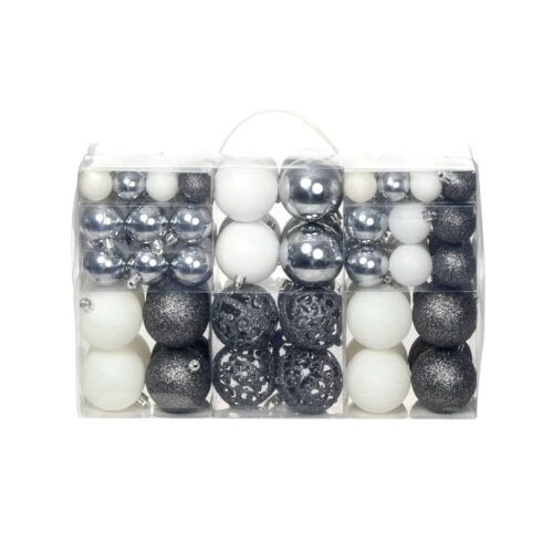 100-Piece Christmas Ball Set 3/4/6cm White/Grey