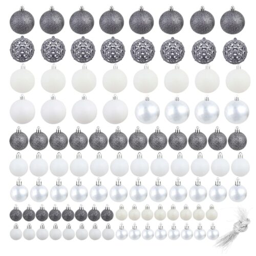100-Piece Christmas Ball Set 3/4/6cm White/Grey - Image 2