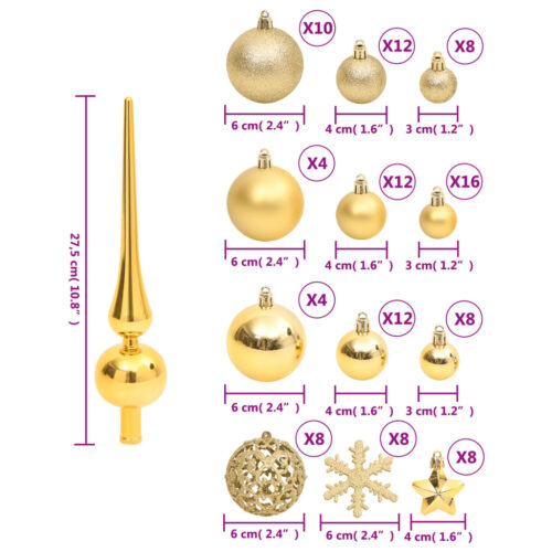 111-Piece Christmas Bauble Set Gold Polystyrene - Image 10
