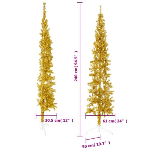 Slim Artificial Half Christmas Tree with Stand Gold 240cm - Image 8