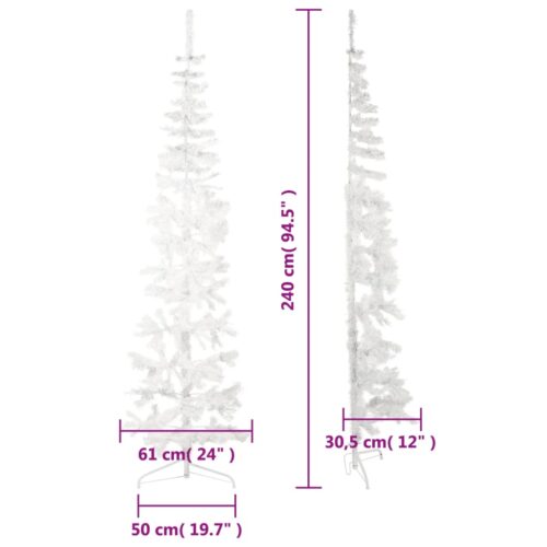 Slim Artificial Half Christmas Tree with Stand White 240cm - Image 7