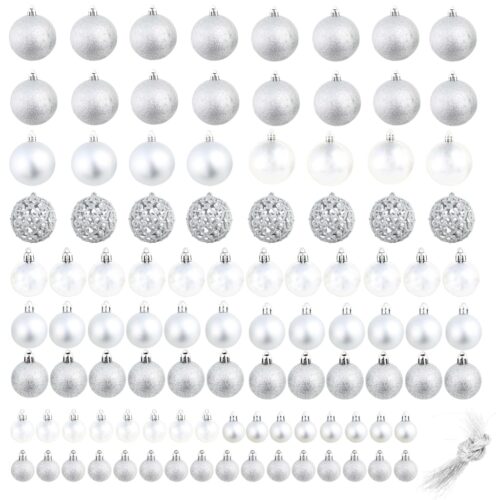 100-Piece Christmas Ball Set 3/4/6cm Silver - Image 2