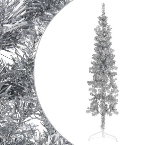 Slim Artificial Half Christmas Tree with Stand Silver 180cm