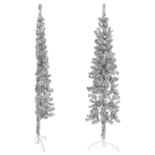 Slim Artificial Half Christmas Tree with Stand Silver 180cm - Image 2