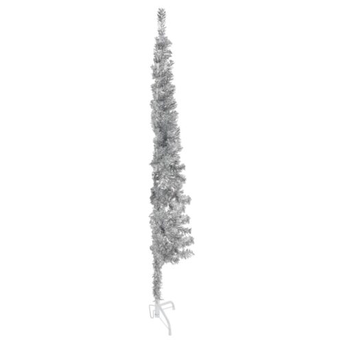 Slim Artificial Half Christmas Tree with Stand Silver 180cm - Image 4