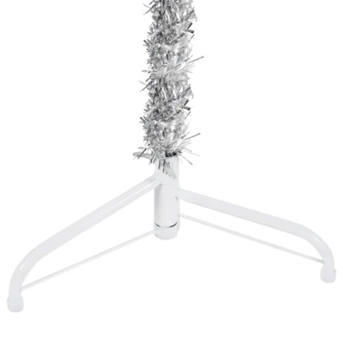 Slim Artificial Half Christmas Tree with Stand Silver 180cm - Image 7