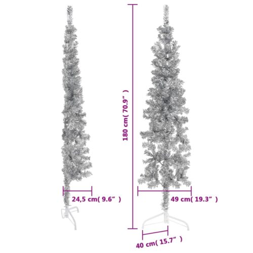 Slim Artificial Half Christmas Tree with Stand Silver 180cm - Image 8