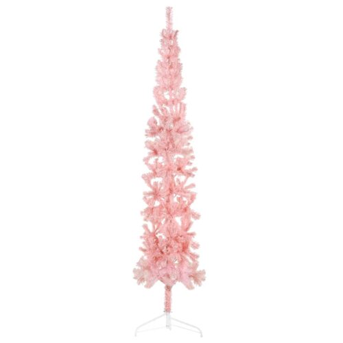 Slim Artificial Half Christmas Tree with Stand Pink 240cm - Image 3