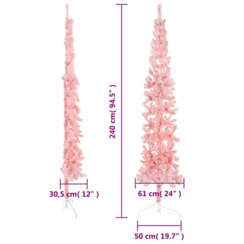 Slim Artificial Half Christmas Tree with Stand Pink 240cm - Image 8