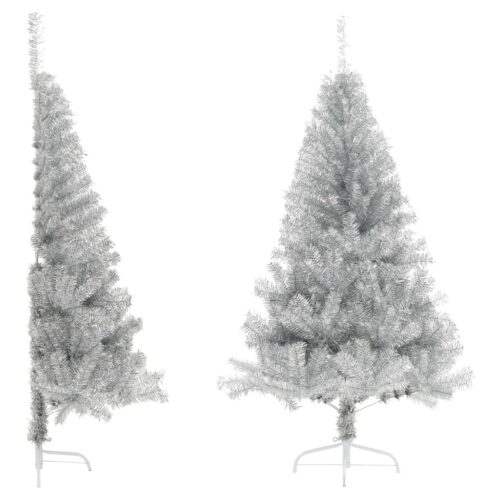 Artificial Half Christmas Tree with Stand Silver 150cm PET