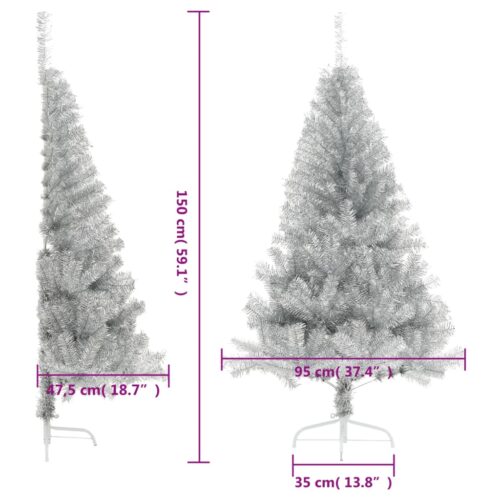Artificial Half Christmas Tree with Stand Silver 150cm PET - Image 7