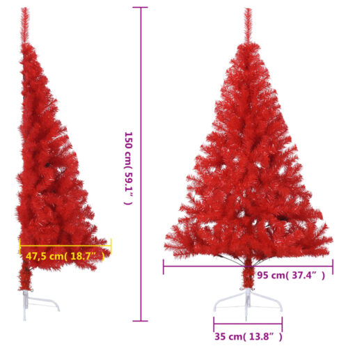 Artificial Half Christmas Tree Xmas Decor with Stand Red 150cm PVC - Image 8