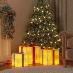 Lighted Christmas Boxes 3pcs 64 LEDs Warm White